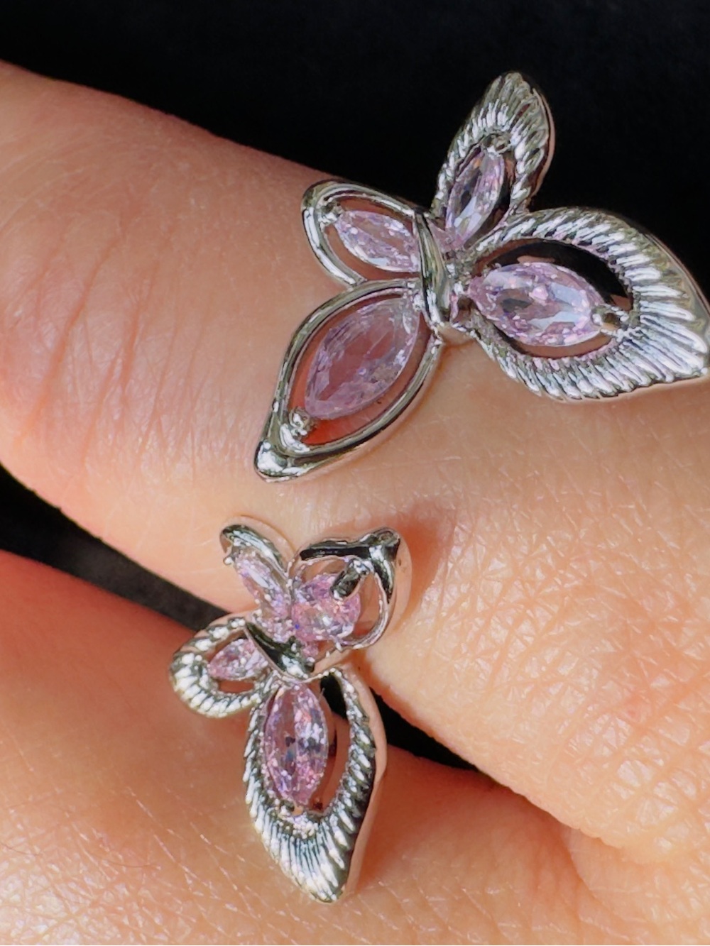 Silver Tone Pink Butterfly Ring - Elegant Women’s Jewelry